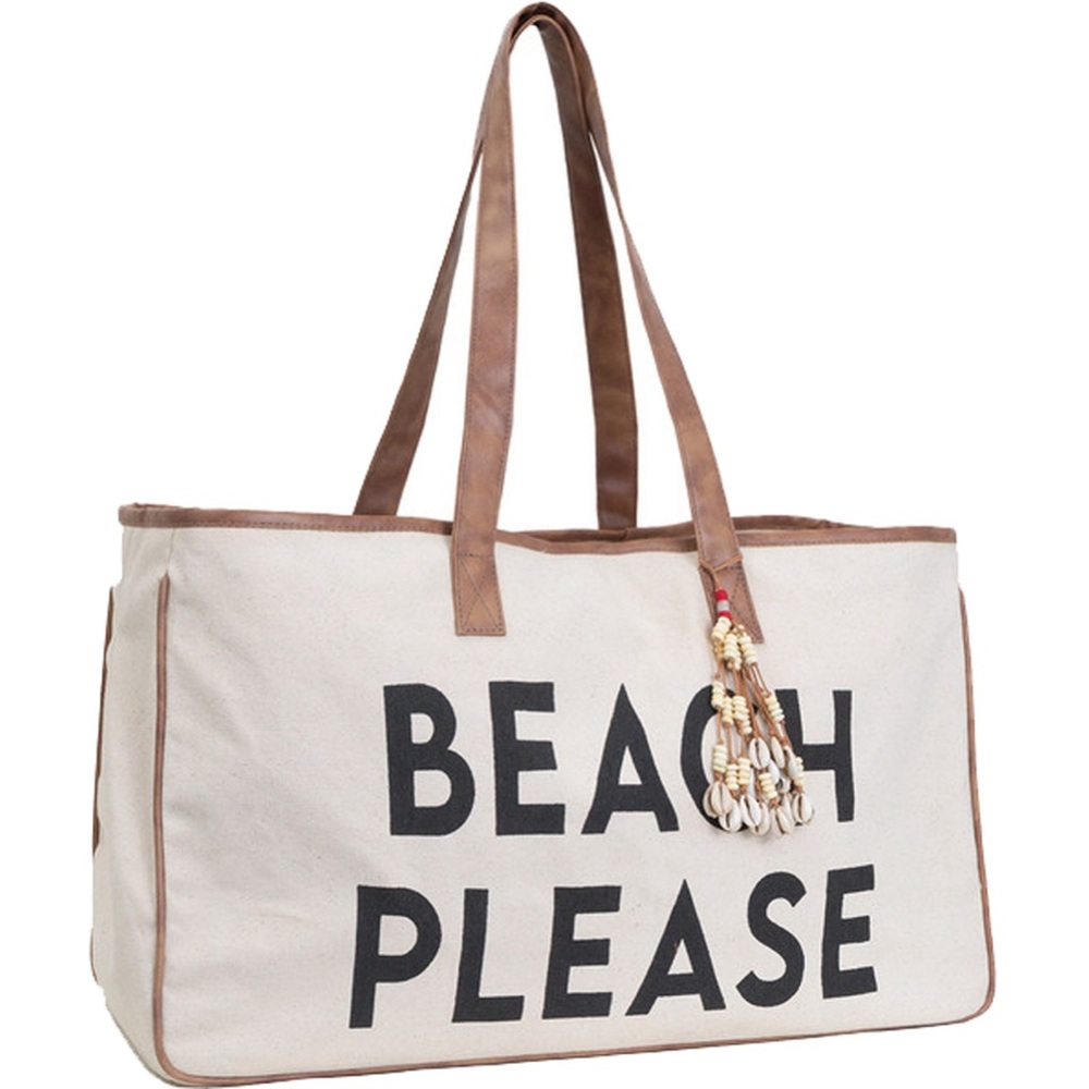 Magid Beach Please Canvas Tote NEW‎ with Shell Tassel Accent Natural Color
